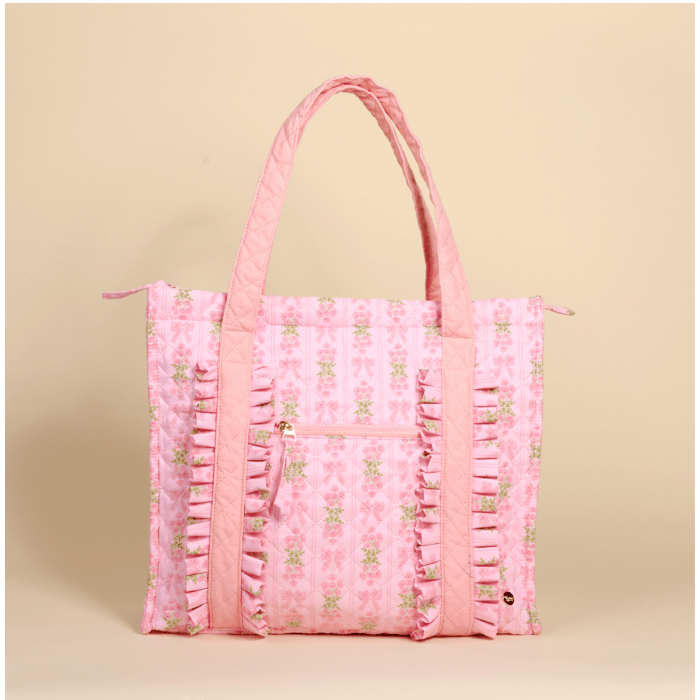 Oh So Fancy Pink The Everyday Quilted Tote Bag - White Farmhouse Flowers