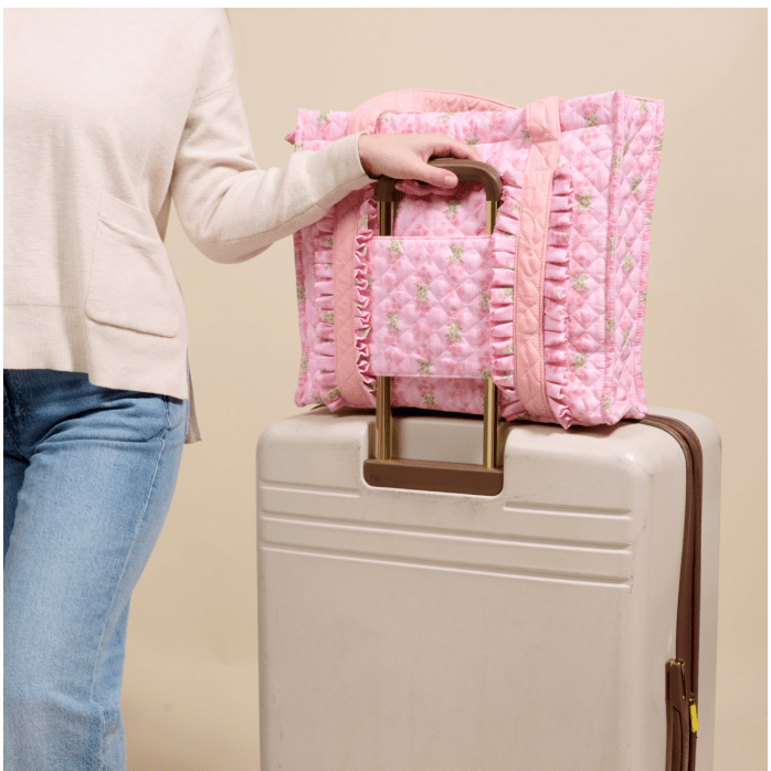 Oh So Fancy Pink The Everyday Quilted Tote Bag - White Farmhouse Flowers