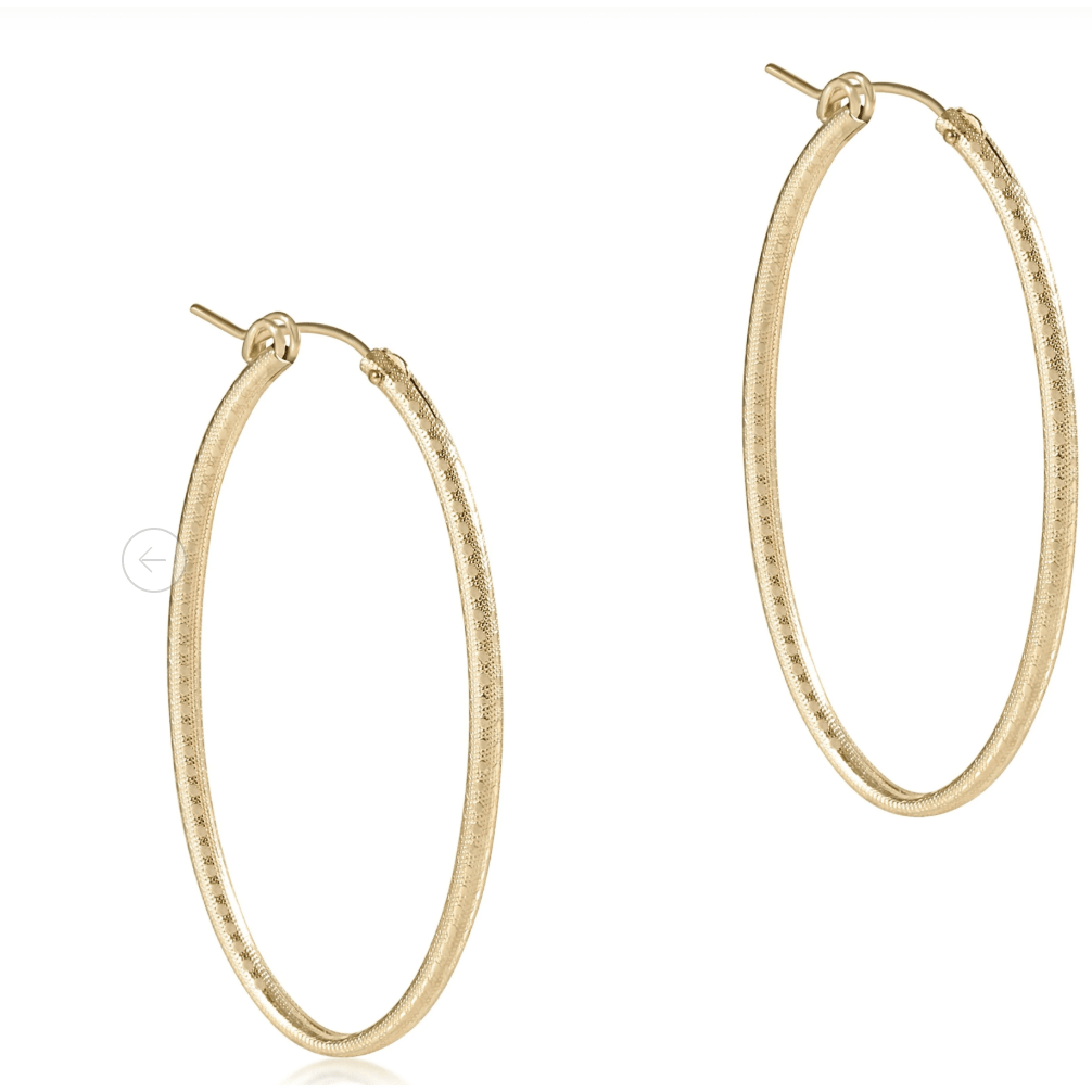 Oval Gold 2" Hoop - Textured Earrings - White Farmhouse Flowers