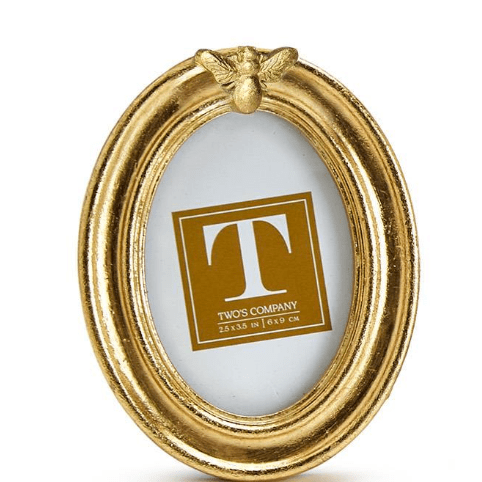 Oval Golden Bee Gold Leaf Finish Photo Frame - White Farmhouse Flowers