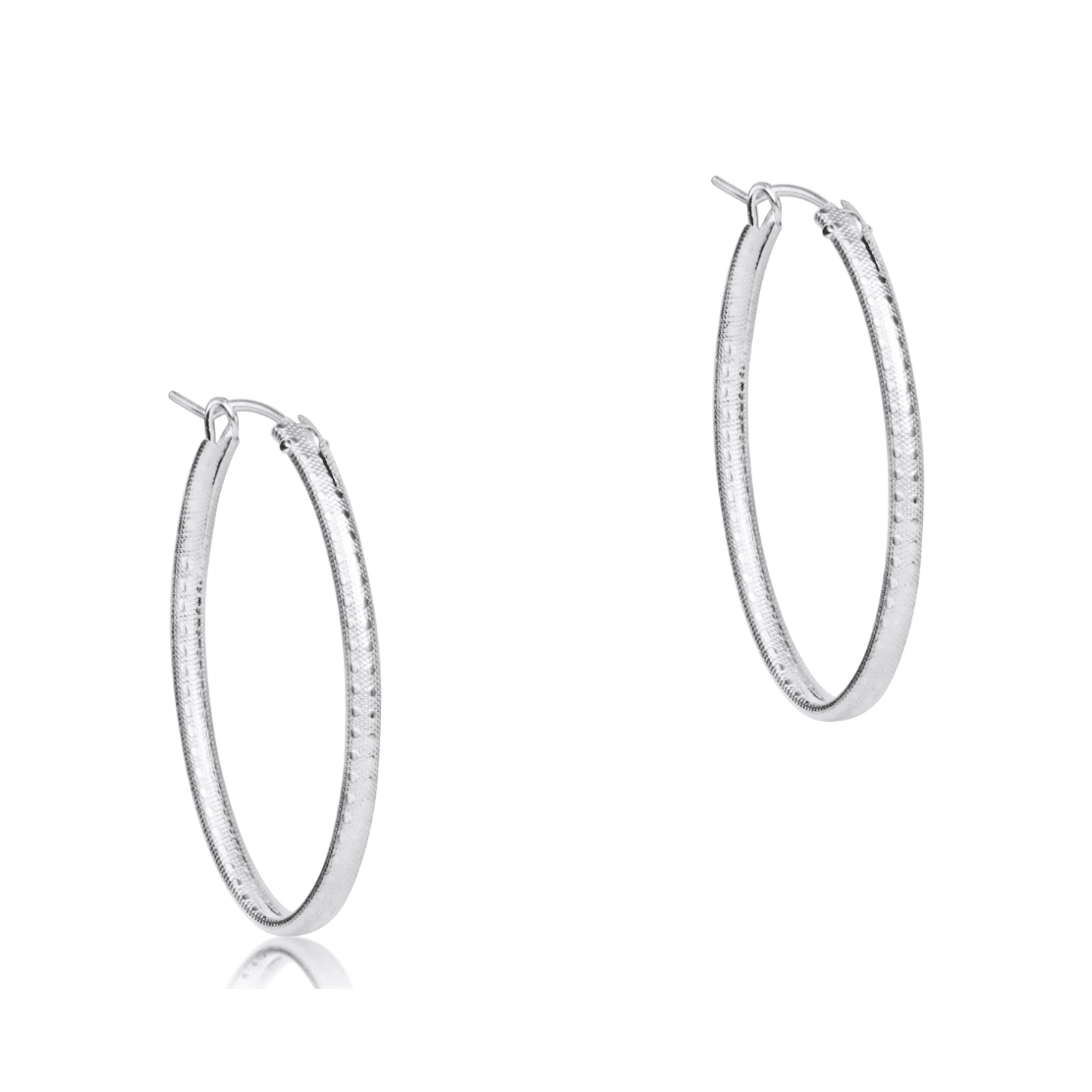 Oval Sterling Silver 1" Hoop - Textured Earrings - White Farmhouse Flowers
