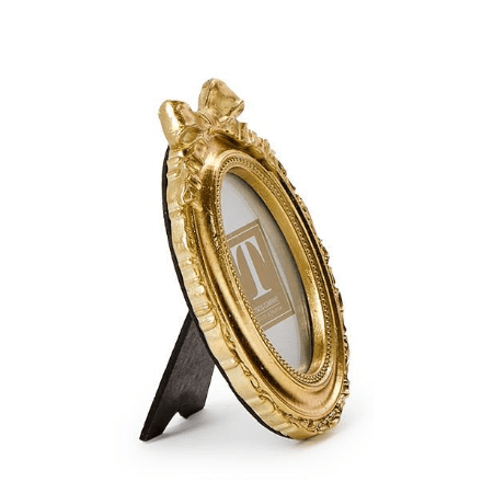 Oval Vintage Gold Mini Photo Frame with Accent Bow - White Farmhouse Flowers