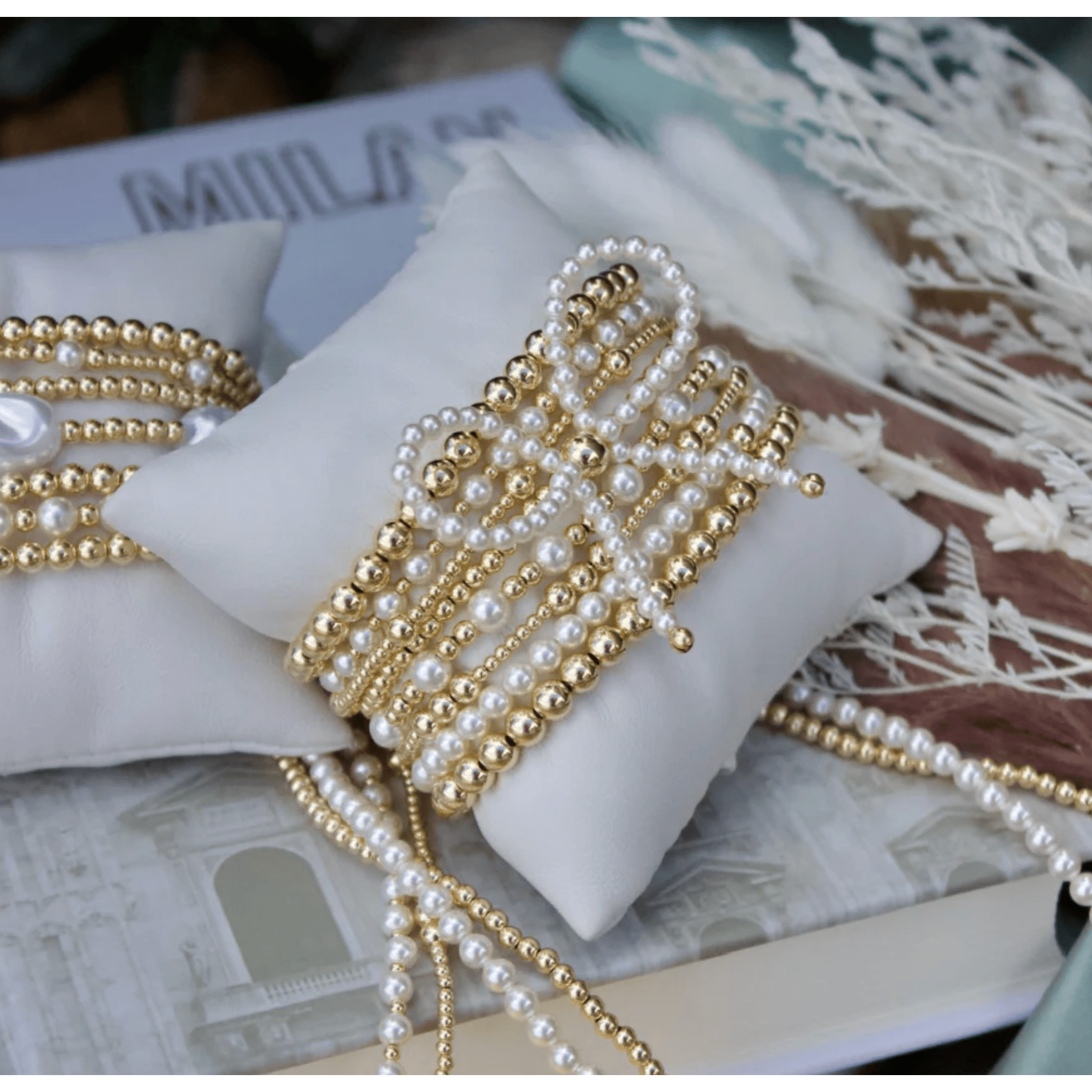 Pearl Bow Bracelet - White Farmhouse Flowers