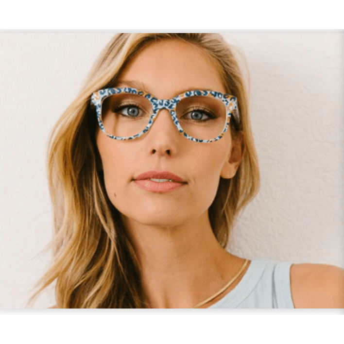 Peepers Oasis - Blue Leopard Reading Glasses - White Farmhouse Flowers