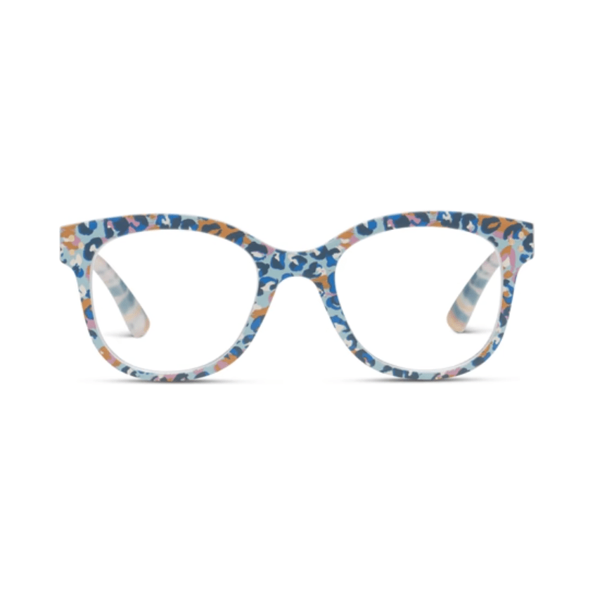 Peepers Oasis - Blue Leopard Reading Glasses - White Farmhouse Flowers