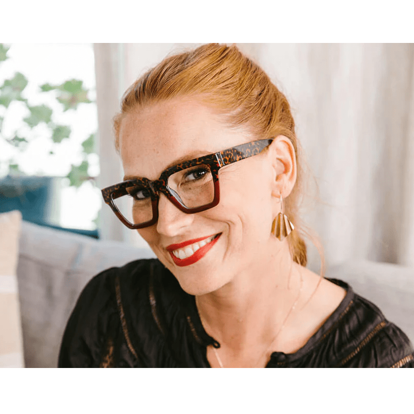 Peepers Take a Bow - Leopard Tortoise/Red Reading Glasses - White Farmhouse Flowers