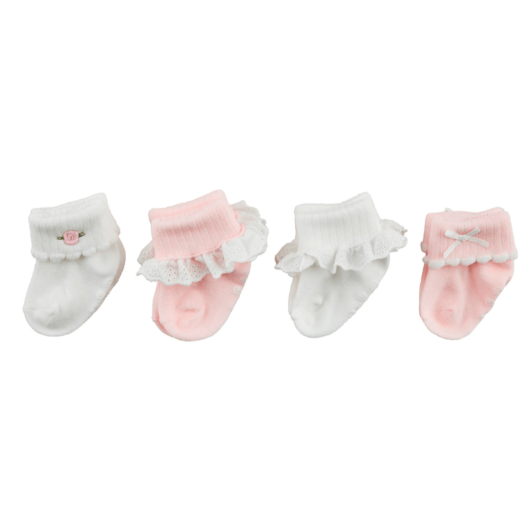 Pink Baby Sock Set - White Farmhouse Flowers