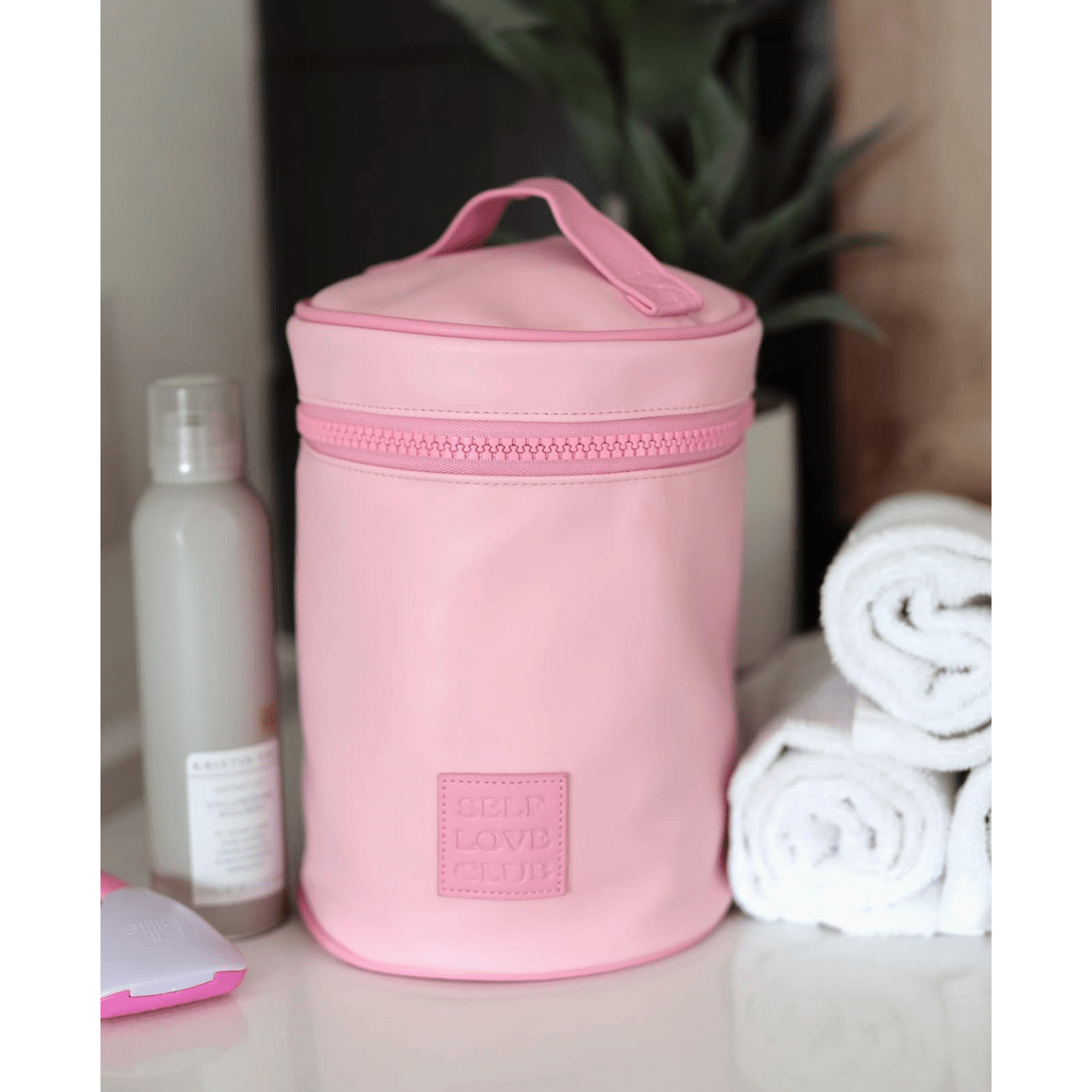 Pink Barrel Organizer Toiletry Bag - Self Love Club - White Farmhouse Flowers