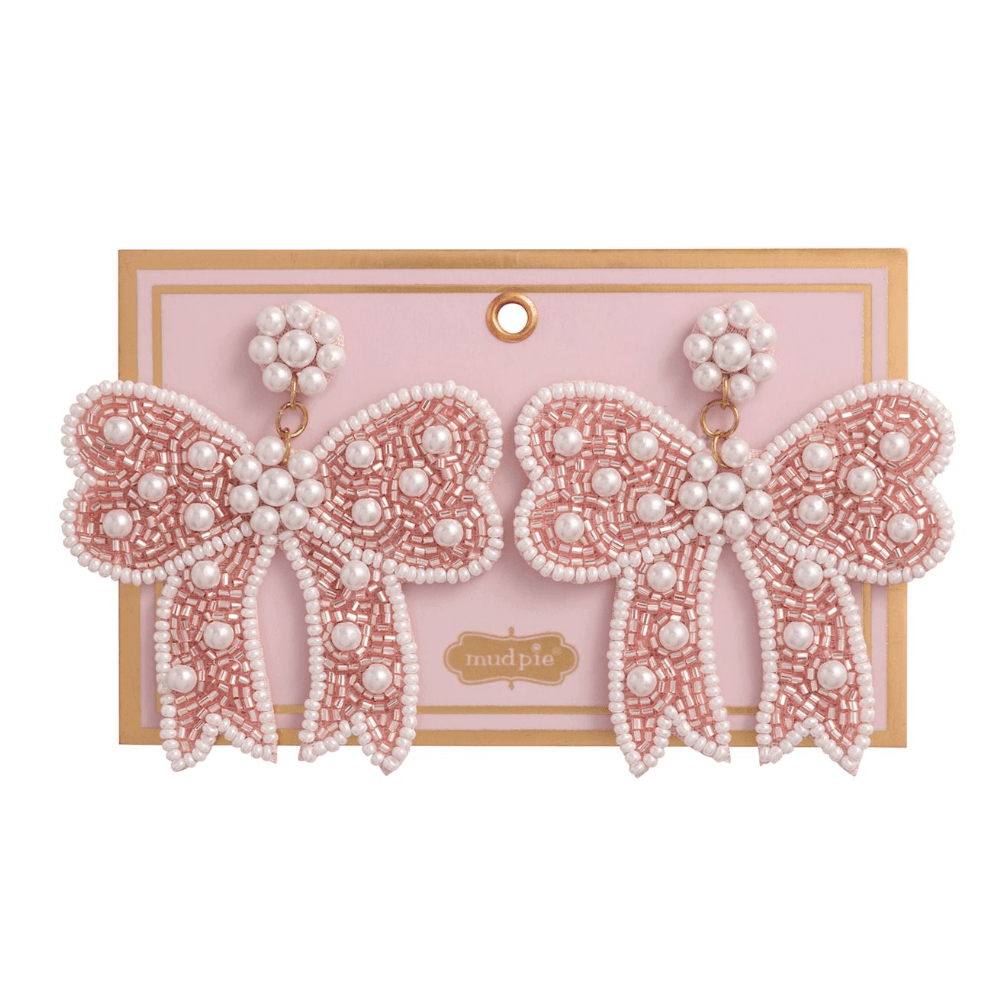 Pink Bow Beaded Earrings - White Farmhouse Flowers