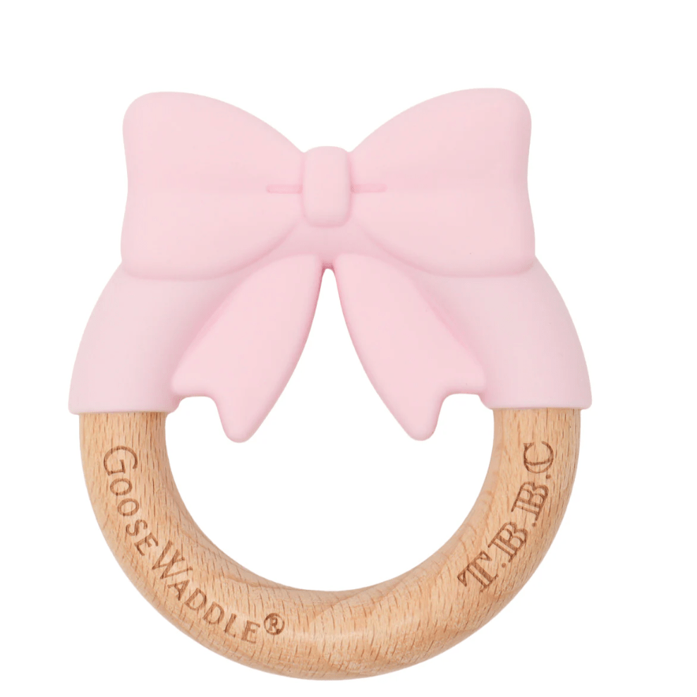 Pink Bow Teether - White Farmhouse Flowers