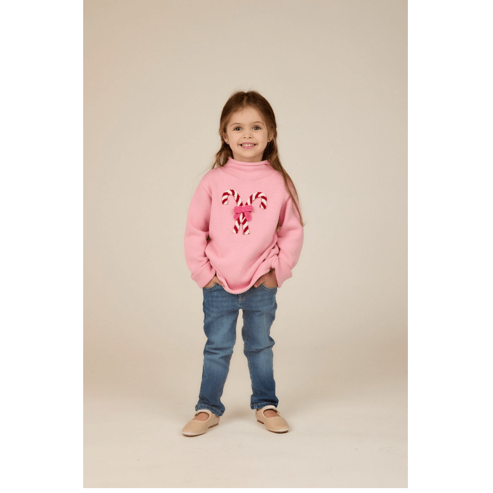 Pink Candy Cane Rollneck Sweater - White Farmhouse Flowers
