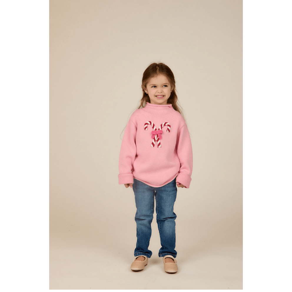 Pink Candy Cane Rollneck Sweater - White Farmhouse Flowers