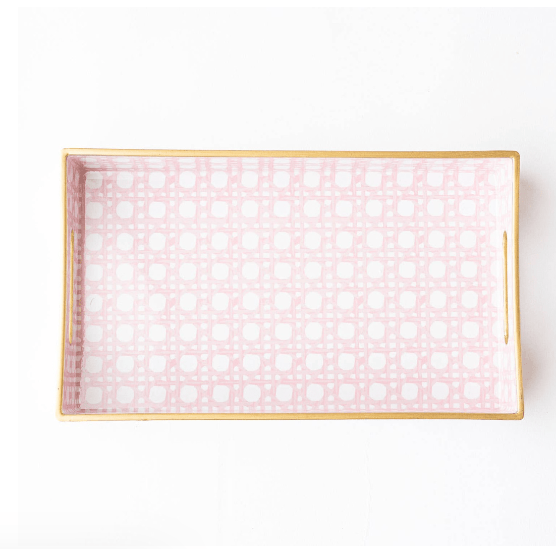 Pink Cane Vanity Tray - White Farmhouse Flowers