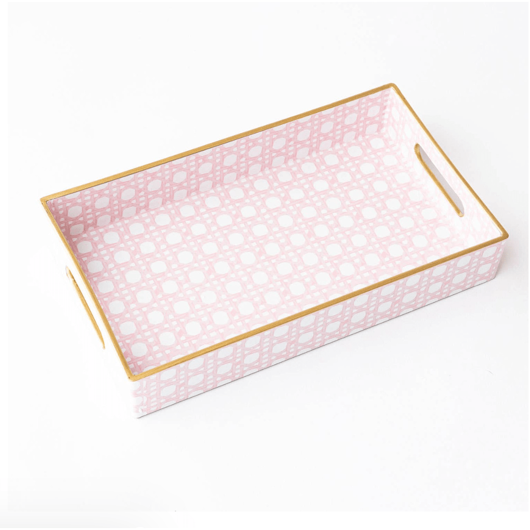 Pink Cane Vanity Tray - White Farmhouse Flowers
