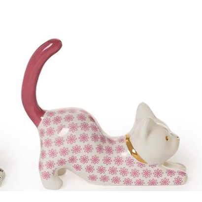 Pink Cat Ceramic Ring Holder - White Farmhouse Flowers