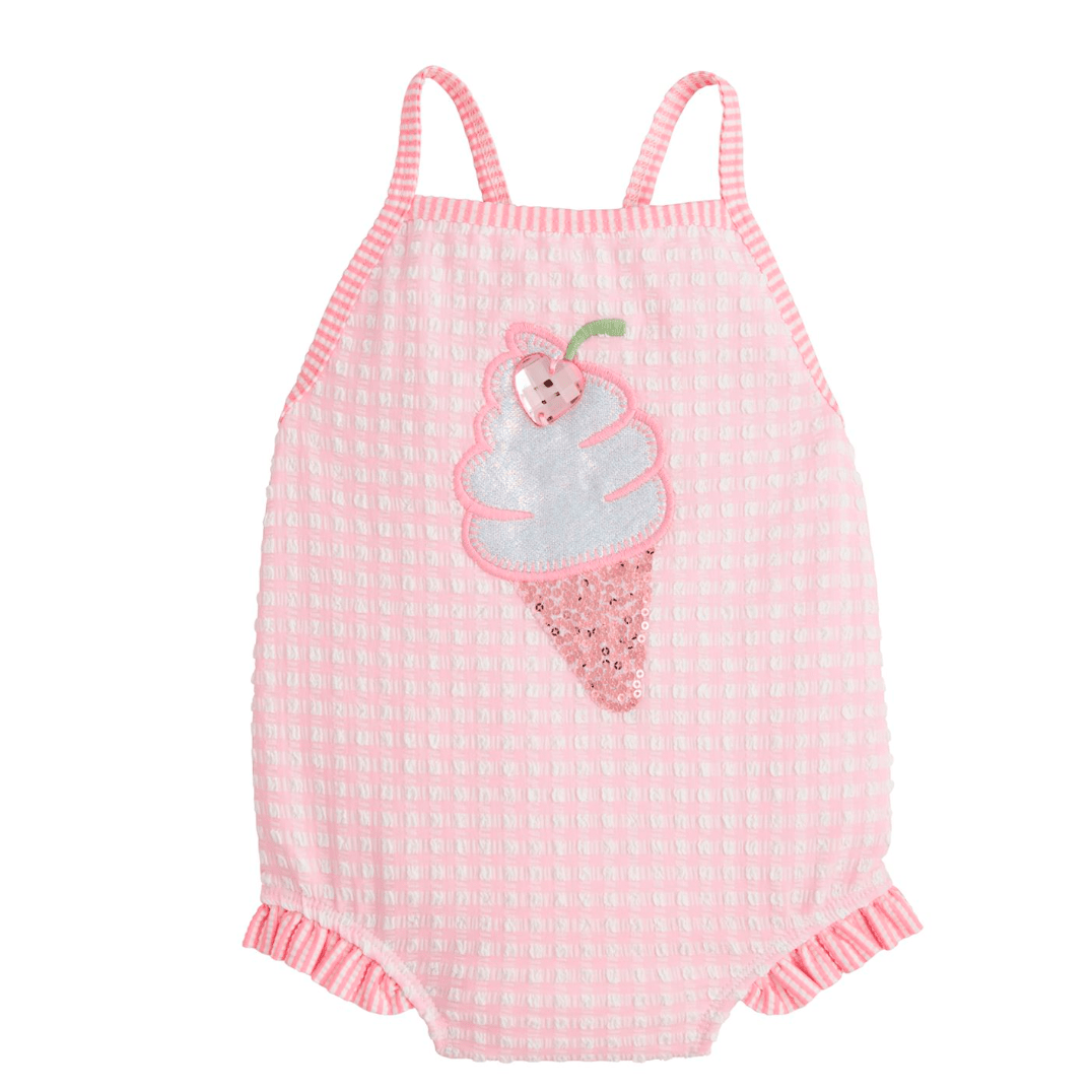 Pink Check Ice Cream Swimsuit - White Farmhouse Flowers