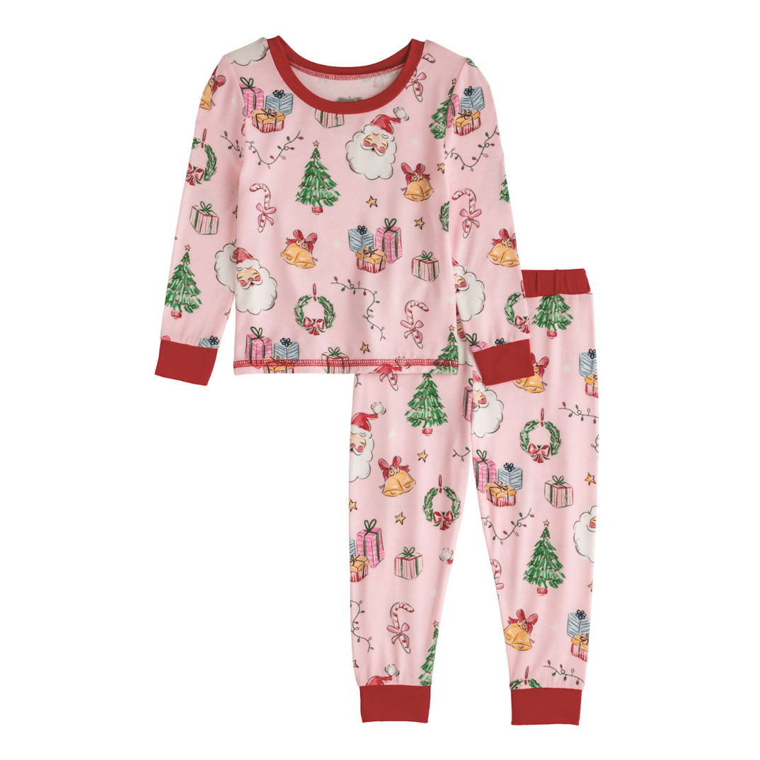 Pink Christmas PJ Set - White Farmhouse Flowers