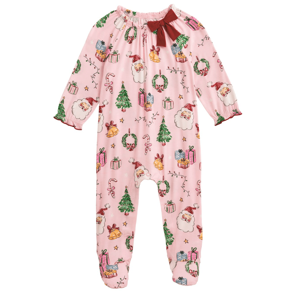 Pink Christmas Print Sleeper - White Farmhouse Flowers