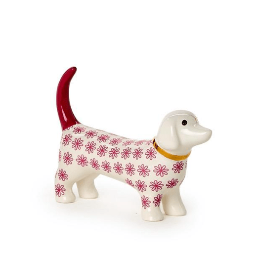 Pink Dog Ceramic Ring Holder - White Farmhouse Flowers