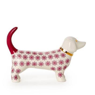 Pink Dog Ceramic Ring Holder - White Farmhouse Flowers
