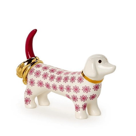 Pink Dog Ceramic Ring Holder - White Farmhouse Flowers