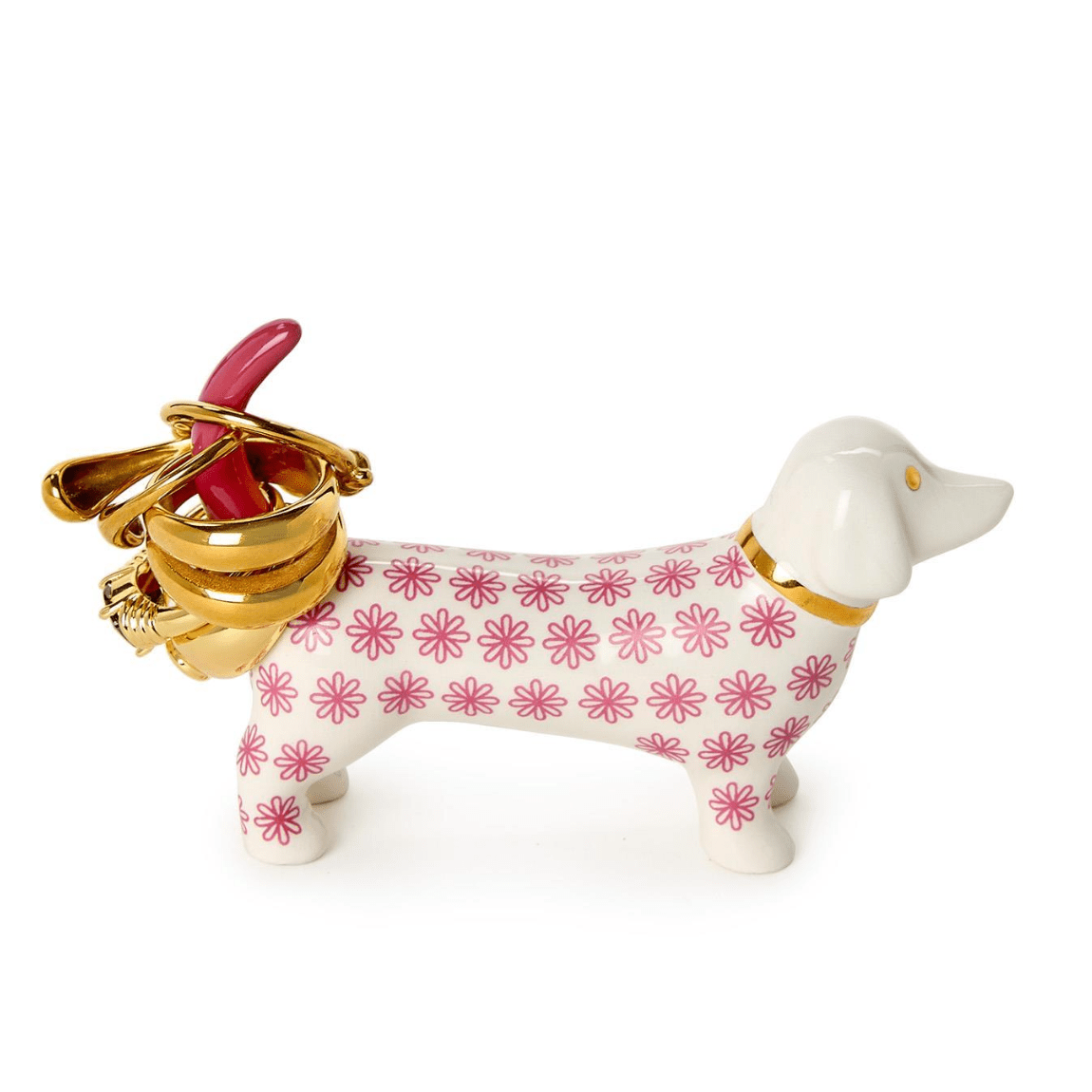 Pink Dog Ceramic Ring Holder - White Farmhouse Flowers