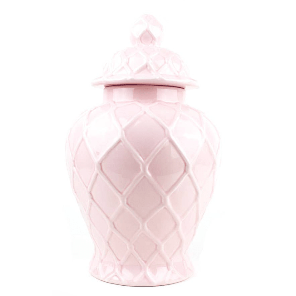 Pink Extra Large Textured Ginger Jar - White Farmhouse Flowers