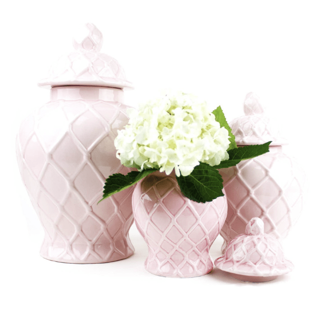 Pink Extra Large Textured Ginger Jar - White Farmhouse Flowers