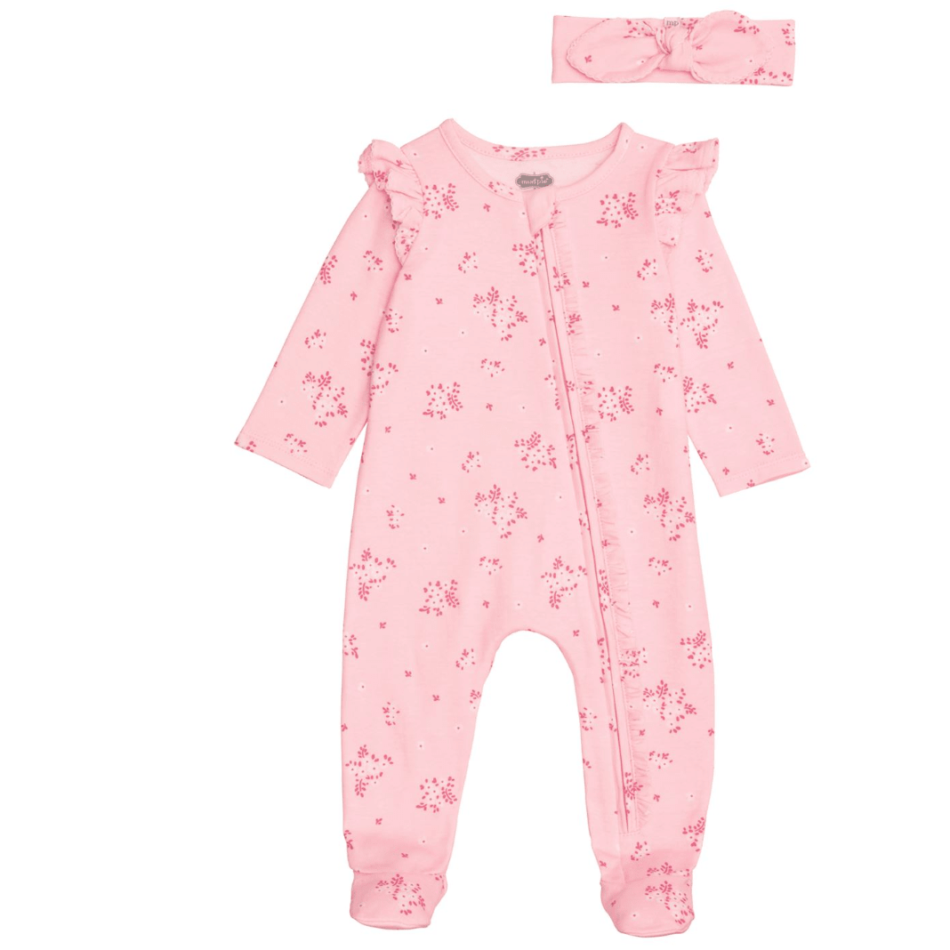 Pink Floral Blossom Sleeper with Headband - White Farmhouse Flowers