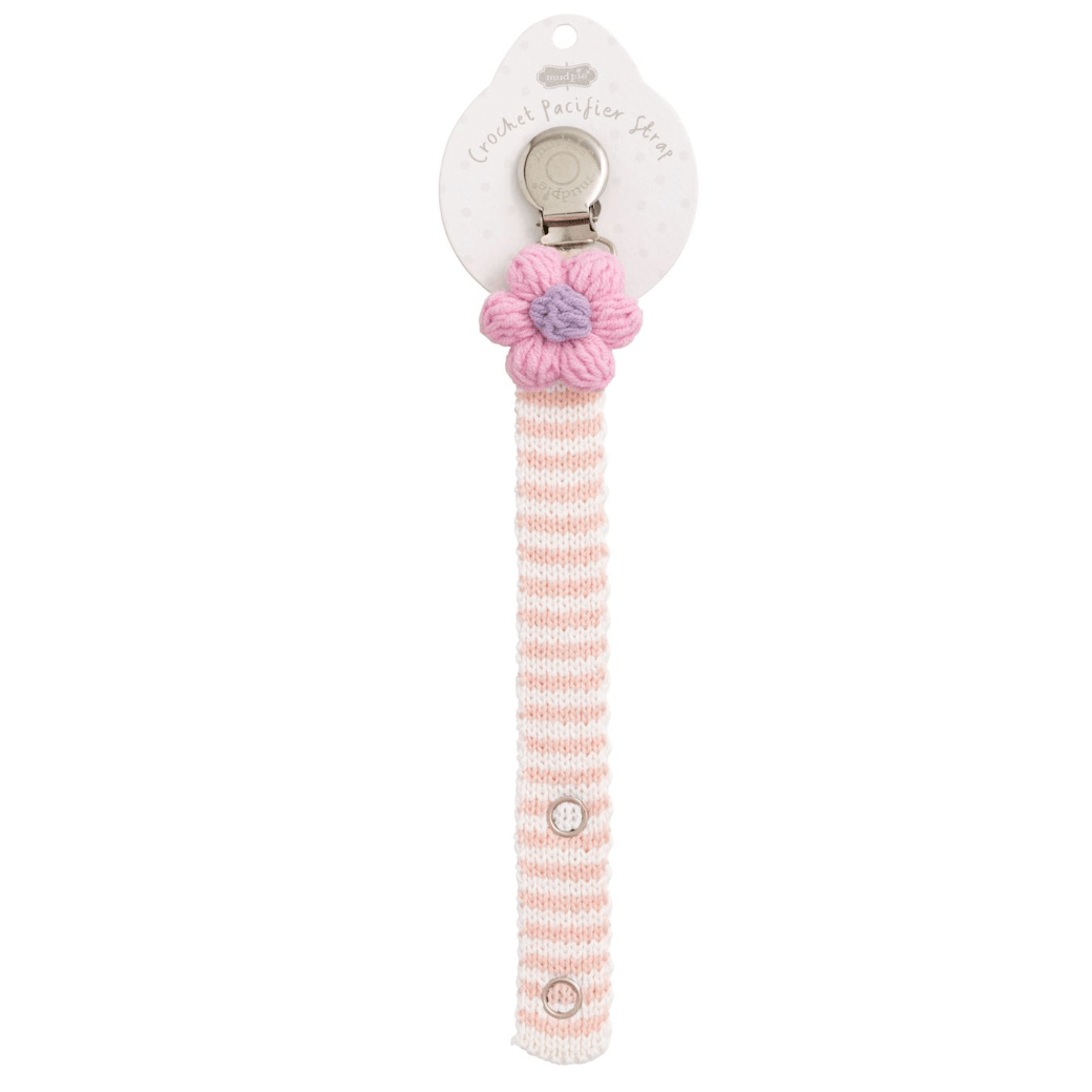 Pink Flower Crochet Pacifier Strap - White Farmhouse Flowers