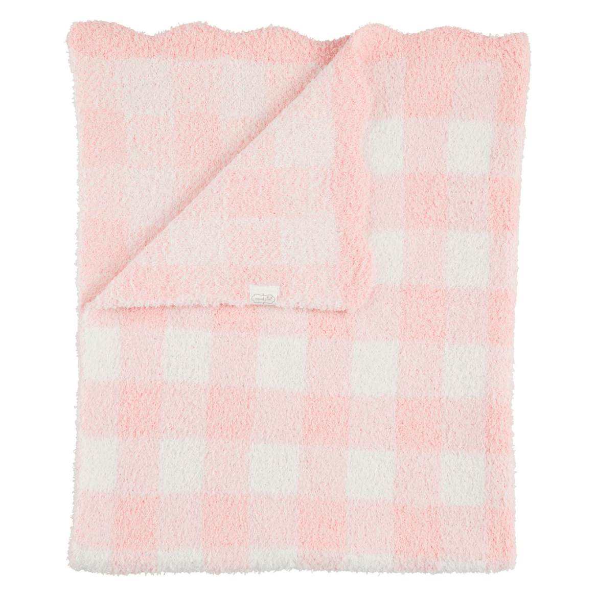 Pink Gingham Chenille Blanket - White Farmhouse Flowers