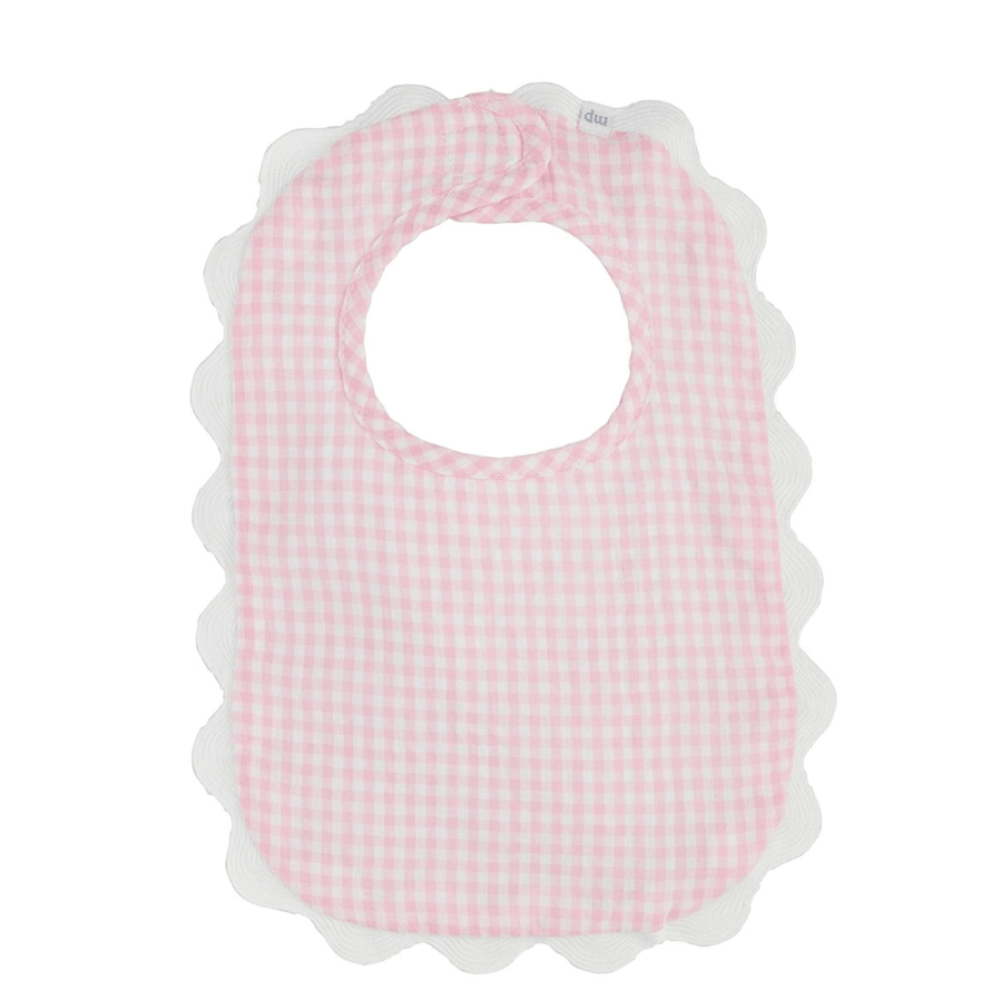 Pink Gingham Scallop Bib - White Farmhouse Flowers