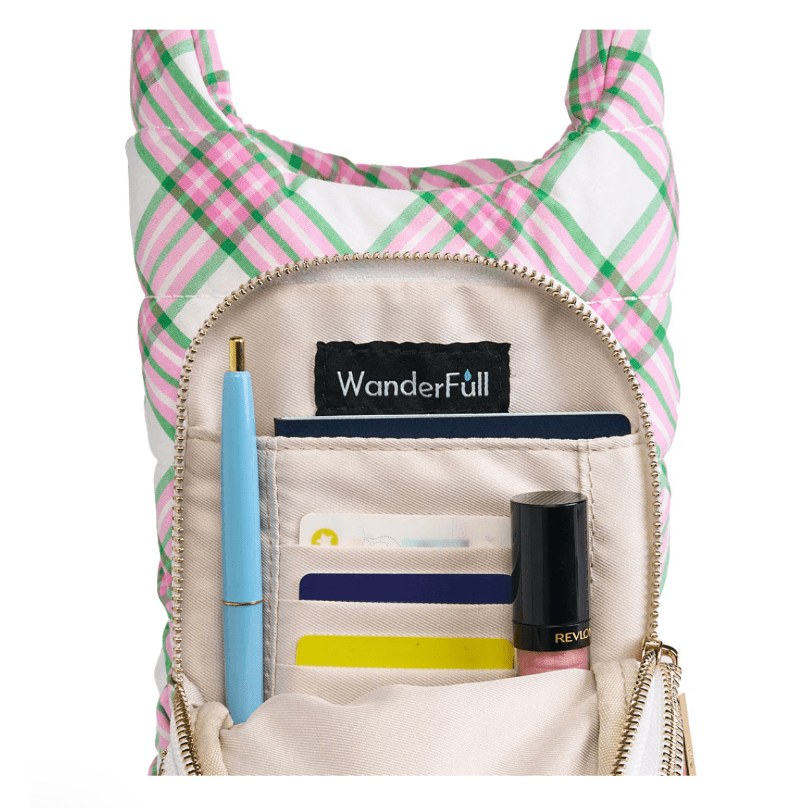 Pink Green and White Plaid HydroBag - White Farmhouse Flowers