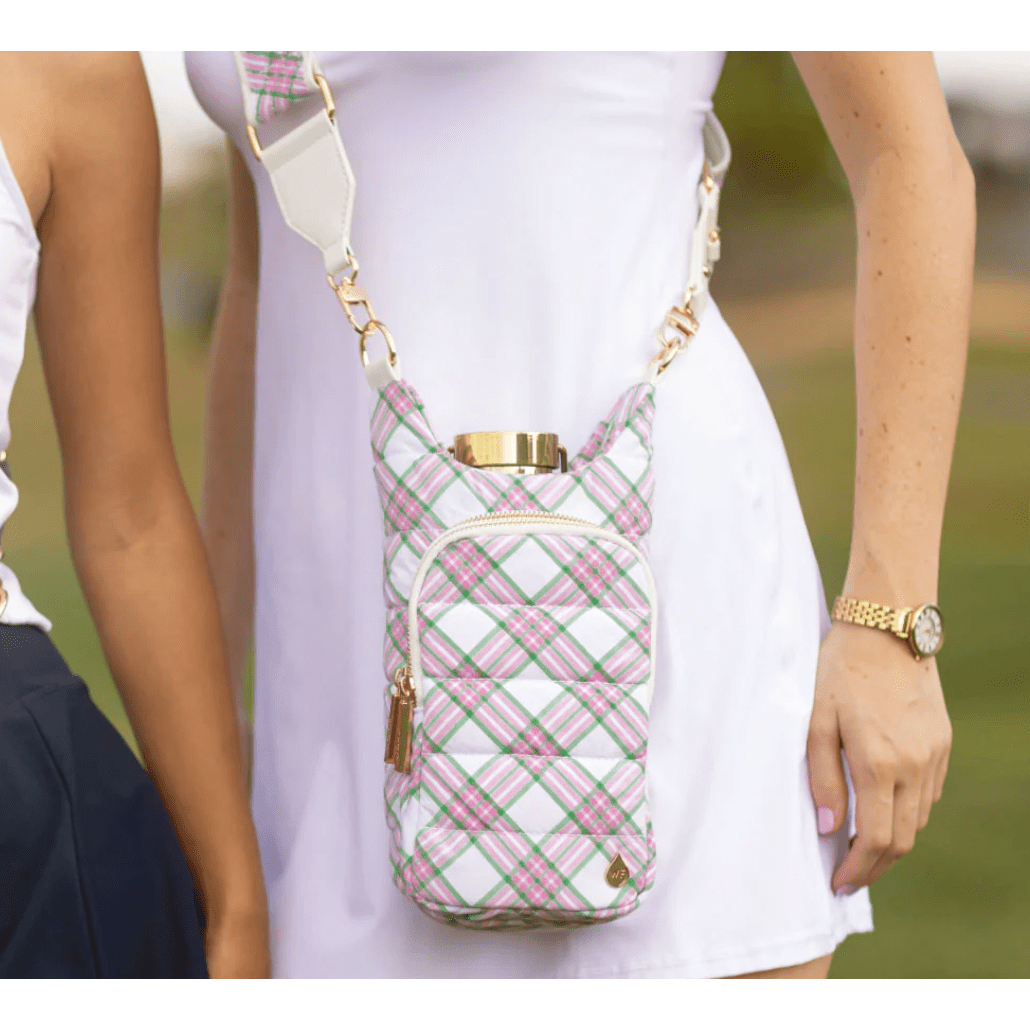 Pink Green and White Plaid HydroBag - White Farmhouse Flowers