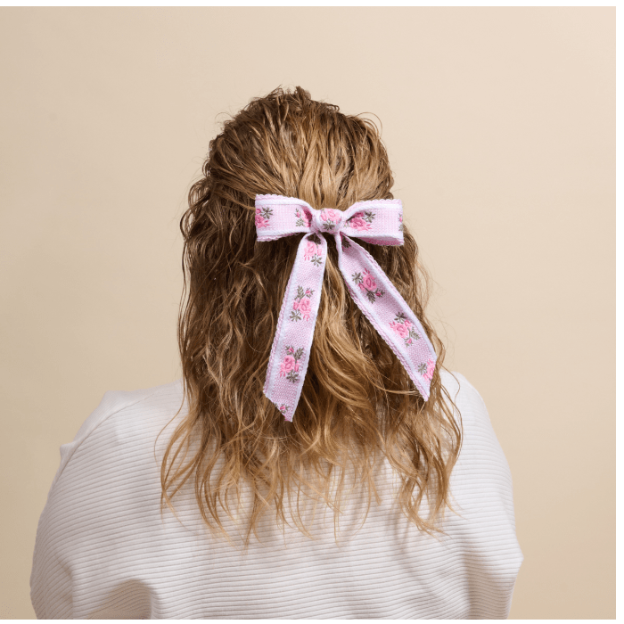 Pink Heirloom Rosette Hair Bow - White Farmhouse Flowers