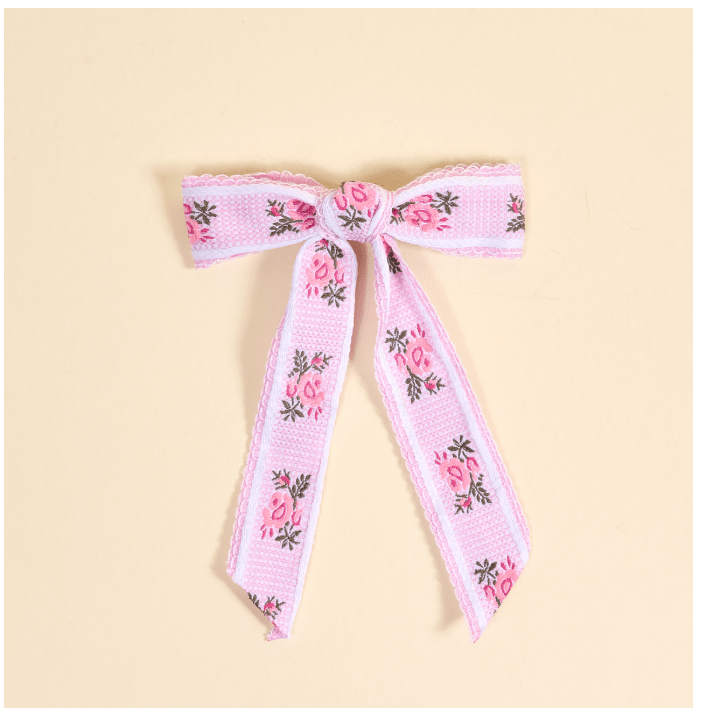 Pink Heirloom Rosette Hair Bow - White Farmhouse Flowers