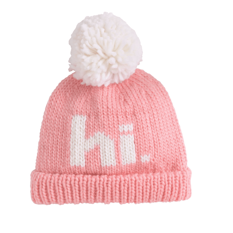 Pink Hi Baby Knit Hat - White Farmhouse Flowers
