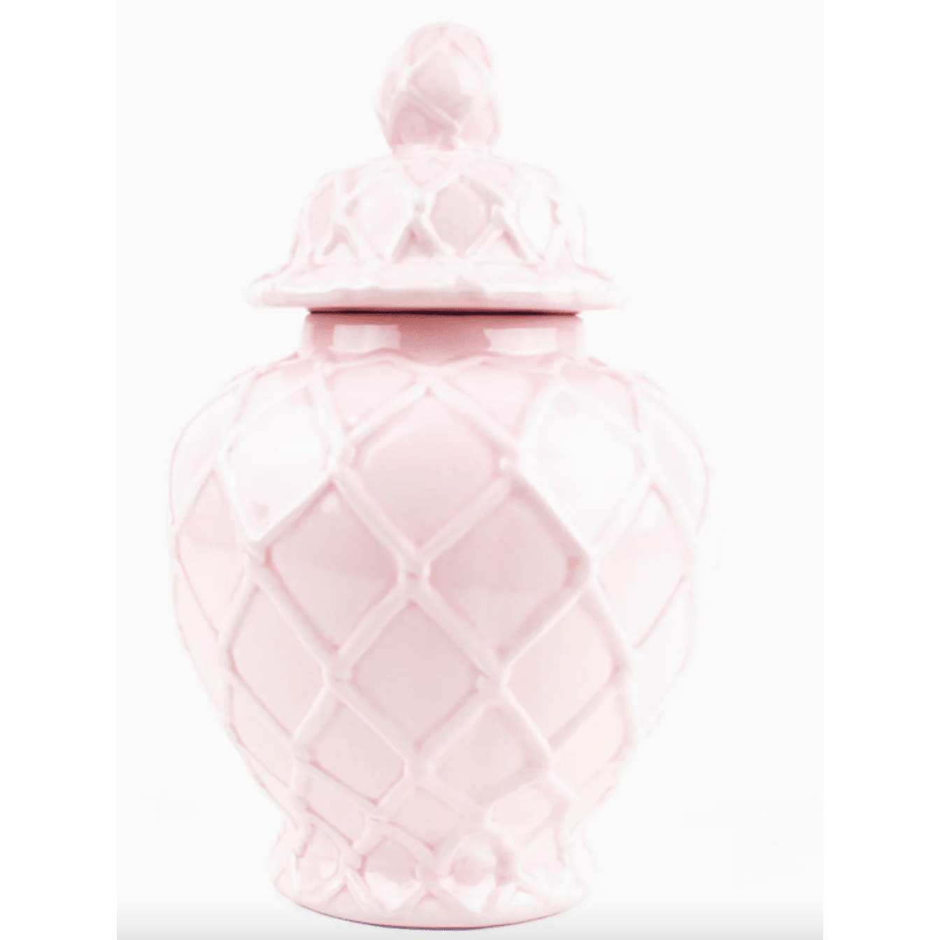 Pink Large Textured Ginger Jar - White Farmhouse Flowers