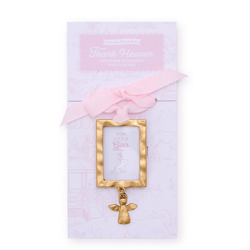 Pink Ornament Photo Frame with Angel Charm - White Farmhouse Flowers
