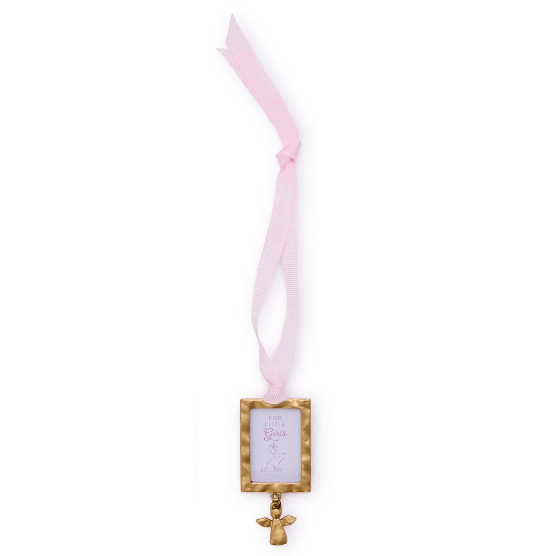 Pink Ornament Photo Frame with Angel Charm - White Farmhouse Flowers