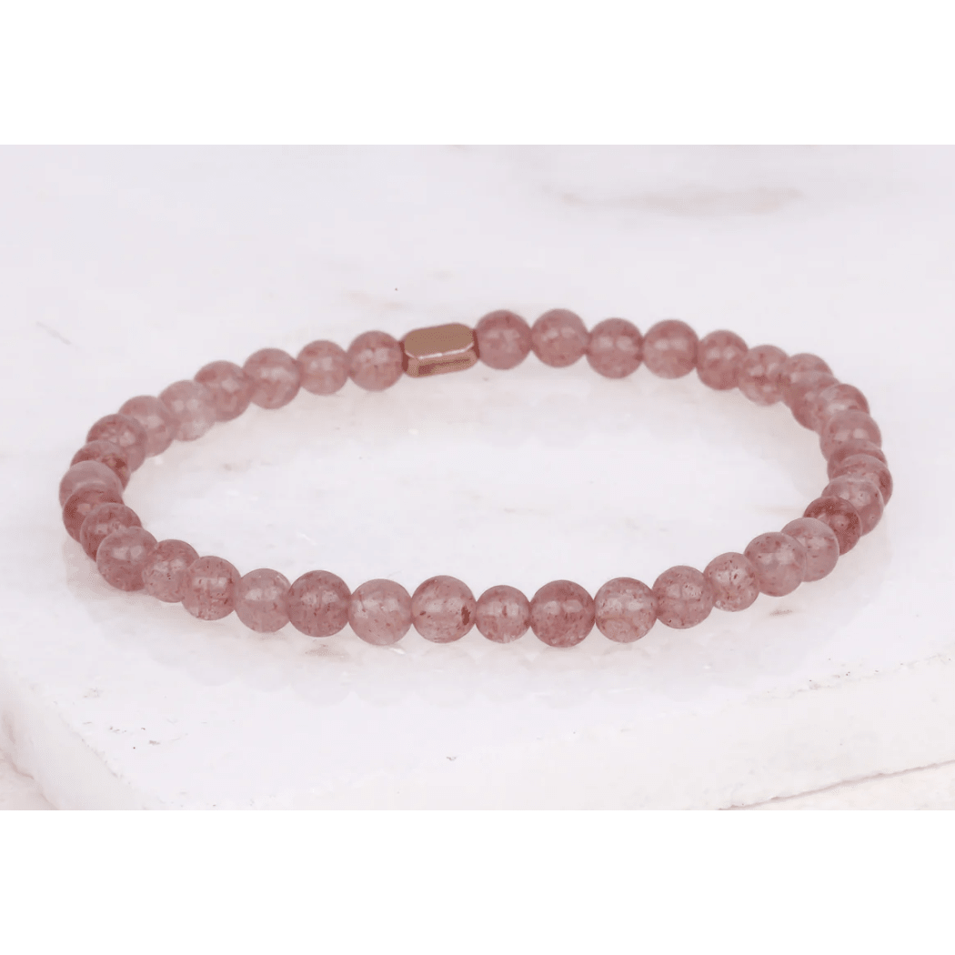 Pink Quartz Accent Bracelet 6mm - White Farmhouse Flowers