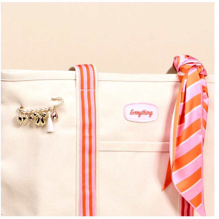 Pink Sicily Stripes Darling Canvas Tote Bag - White Farmhouse Flowers