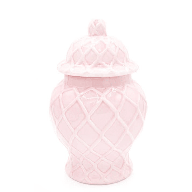Pink Small Textured Ginger Jar - White Farmhouse Flowers