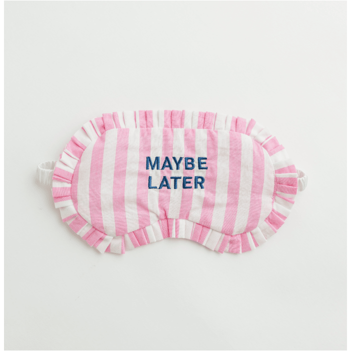 Pink Striped Sleep Mask - White Farmhouse Flowers