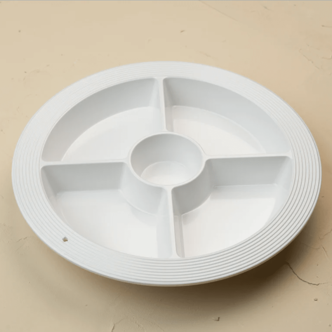 Pinstripes Melamine Divided Dish - White Farmhouse Flowers