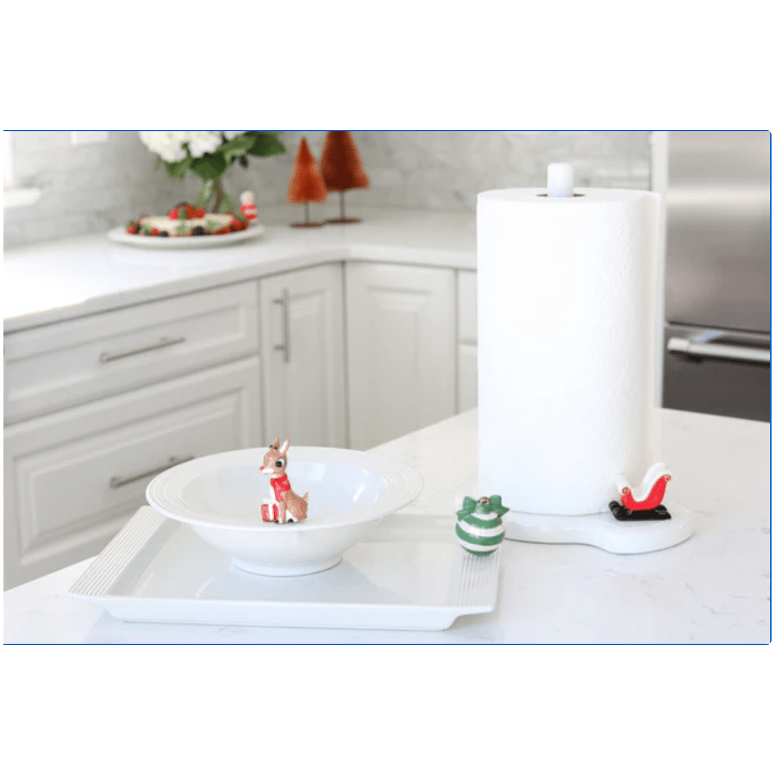 Pinstripes Melamine Paper Towel Holder - White Farmhouse Flowers