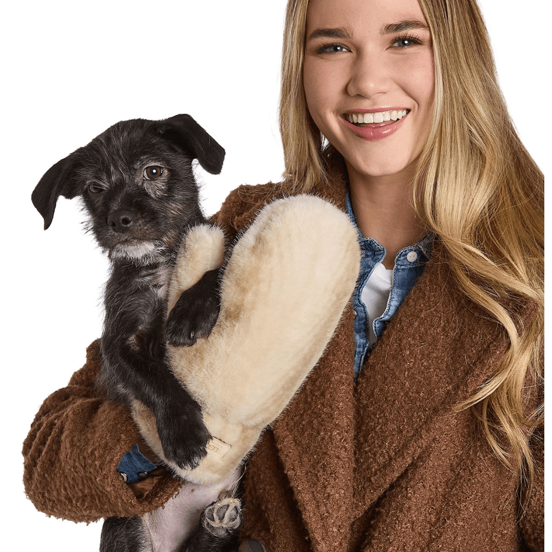 Polar Plush Mittens with Tonal Chevron Pattern and Fleece Lining - White Farmhouse Flowers