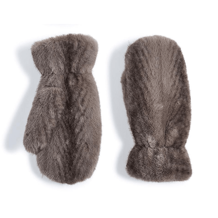 Polar Plush Mittens with Tonal Chevron Pattern and Fleece Lining - White Farmhouse Flowers