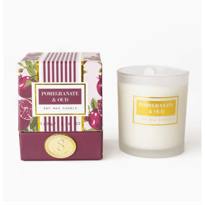 Pomegranate and Oud Boxed Candle - White Farmhouse Flowers