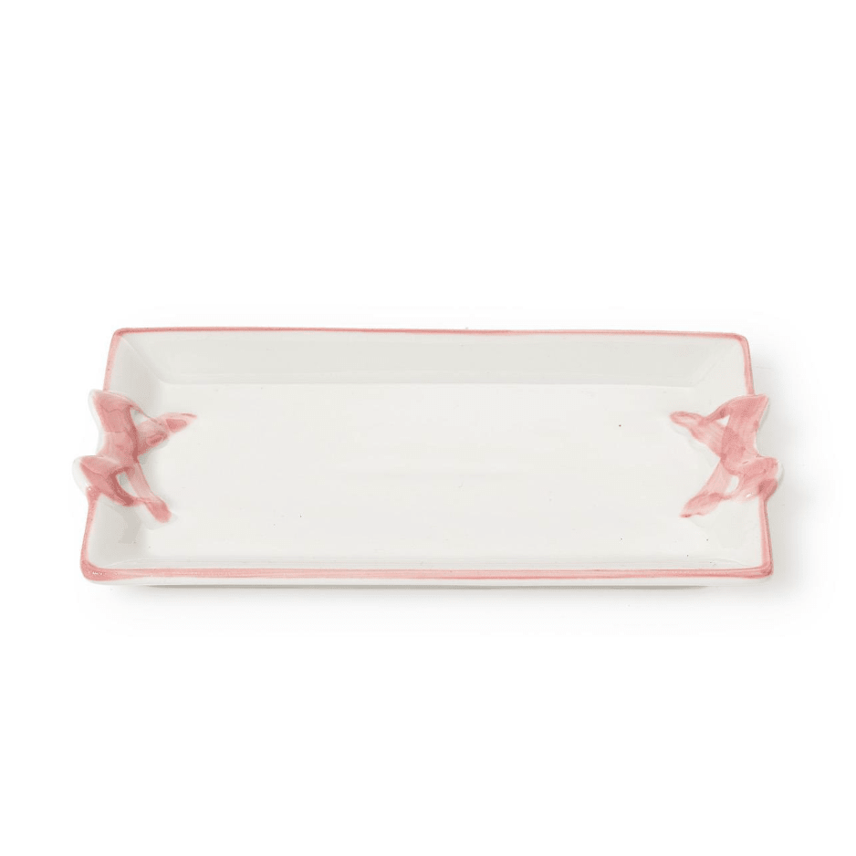Pretty Bow Hand-Painted Trinket / Desk Tray - White Farmhouse Flowers